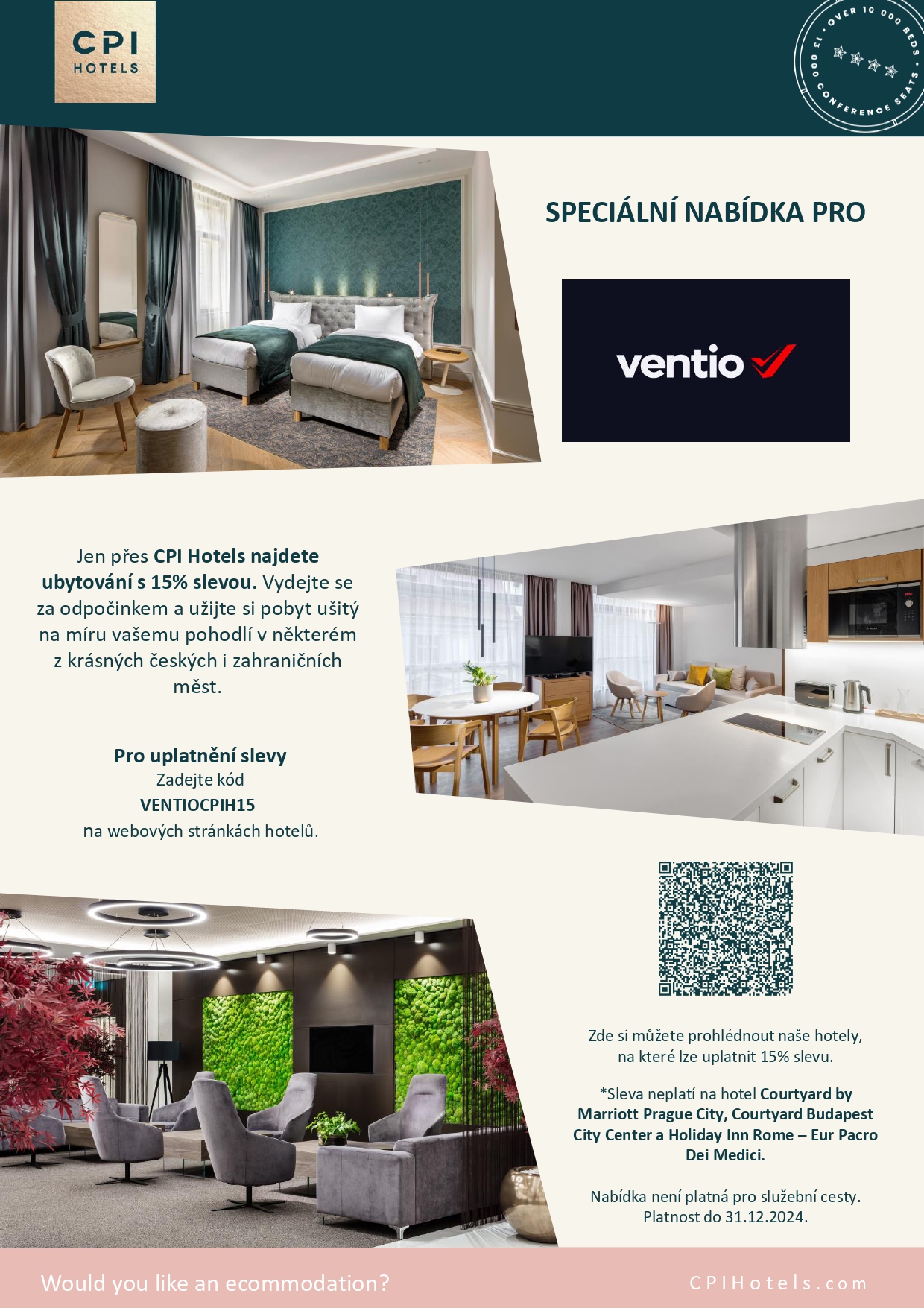  Máme pro vás 15 % slevu na hotely v síti CPI Hotels