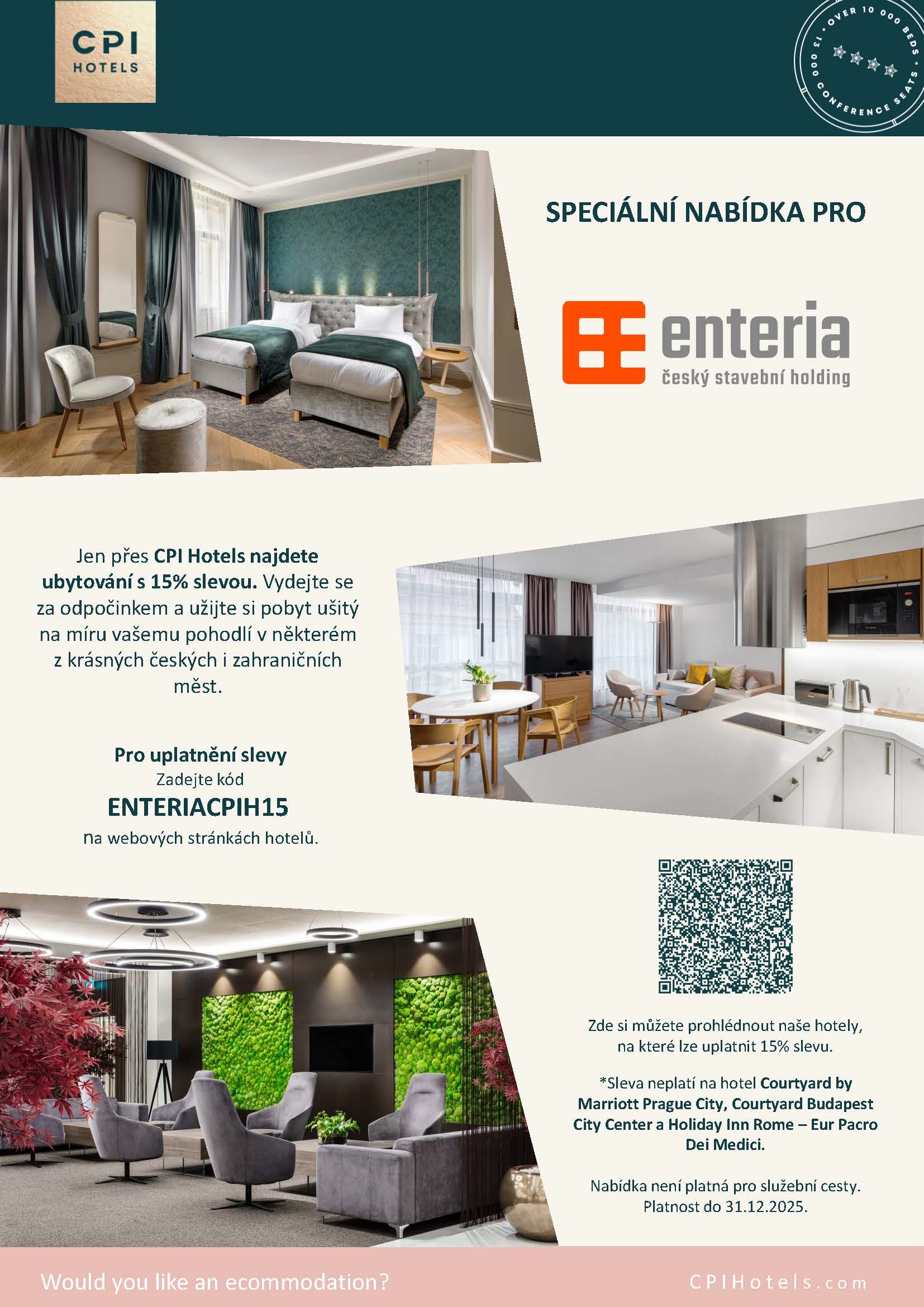  Máme pro vás 15 % slevu na hotely v síti CPI Hotels